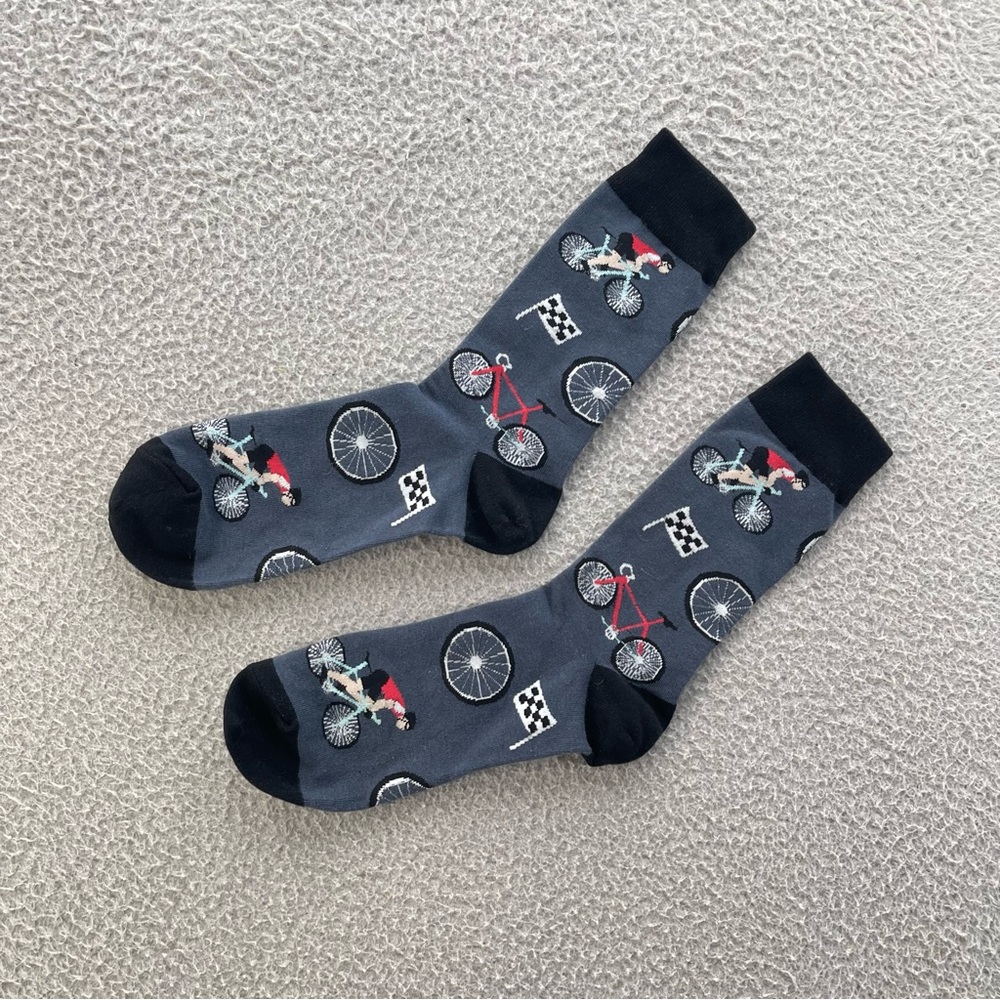 Cycling-Themed Black and Gray Socks